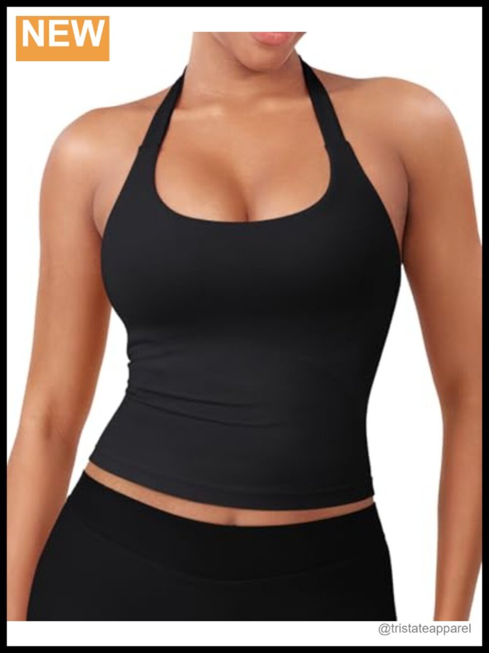 SoftHue Impact Halter Tank Top Built-in Bra Padded Backless Gym Top